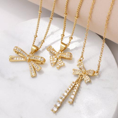 Cubic Zircon Micro Pave Brass Necklace gold color plated fashion jewelry & micro pave cubic zirconia golden nickel lead & cadmium free Sold By PC