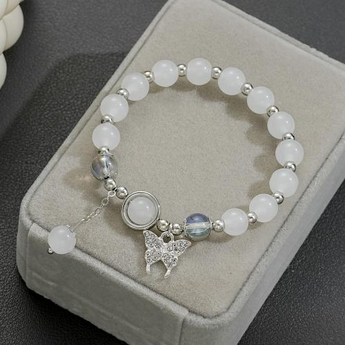 Zinc Alloy Bracelet with Crystal & Plastic Pearl with 4cm extender chain handmade fashion jewelry & for woman white Length 18 cm Sold By PC