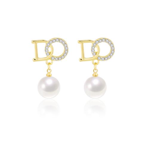 Iron Earring with Plastic Pearl fashion jewelry & for woman & with rhinestone gold Sold By Pair