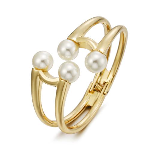 Sinc Alloy Bangle Jewelry, le Pearl Plaisteacha, plátáilte, do bhean, dathanna níos mó le haghaidh rogha, Trastomhas Istigh:Thart 61x50mm, Díolta De réir PC