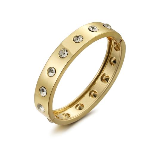 Brazalete de Aleación de Zinc, chapado, micro arcilla de zirconia cúbica & para mujer, dorado, Vendido por UD