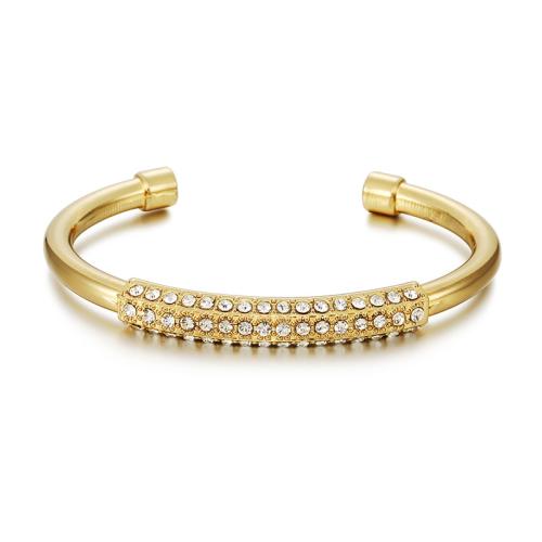 Brazalete de Aleación de Zinc, chapado, micro arcilla de zirconia cúbica & para mujer, dorado, diámetro interior:aproximado 56x56mm, Vendido por UD