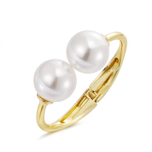 Zink Alloy Bangle Smycken, med Plast Pearl, plated, för kvinna, gyllene, Innerdiameter:Ca 64x52mm, Säljs av PC