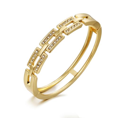 Zinc Alloy Bangle Smykker, forgyldt, Micro Pave cubic zirconia & for kvinde, gylden, Solgt af PC