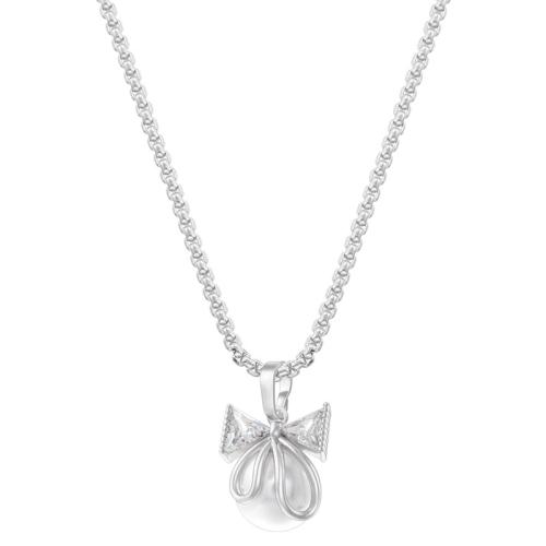 Collana in ottone di stesa Micro zircone cubico, with perla in plastica, placcato, Micro spianare cubic zirconia & per la donna, nessuno, Venduto da PC