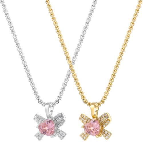 Cubic Zircon Micro Pave Brass Necklace Bowknot plated micro pave cubic zirconia & for woman Sold By PC