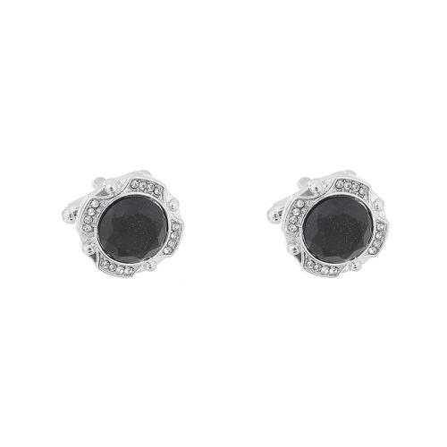 Boutons de manchette, alliage de zinc, pavé de micro zircon & pour homme, noire, Vendu par paire