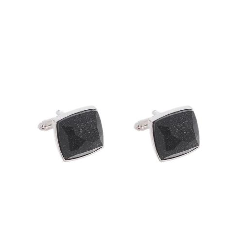 Boutons de manchette, alliage de zinc, pavé de micro zircon & pour homme, noire, Vendu par paire