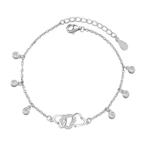 Sterling Silver Armband, 925 Sterling Silver, med 3.2cm extender kedja, plated, micro bana cubic zirconia & för kvinna, silver, Längd 16.5 cm, Säljs av PC