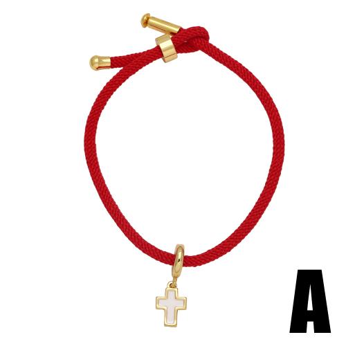 Brass Bracelet & Bangle with Nylon Cord plated fashion jewelry & enamel red nickel lead & cadmium free Sold By PC