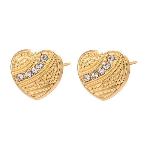 Roestvrij staal Stud Earrings, 304 roestvrij staal, Hart, mode sieraden & verschillende stijlen voor de keuze & micro pave zirconia & voor vrouw, meer kleuren voor de keuze, 10x10mm, Verkocht door pair