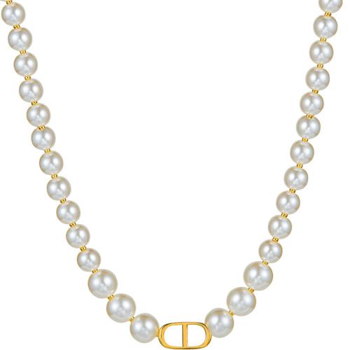 Collier d'acier titane, avec perle de plastique, avec 5cm chaînes de rallonge, bijoux de mode & pour femme, blanc, Longueur Environ 38 cm, Vendu par PC