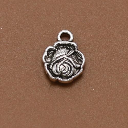 Pendentifs fleurs en alliage de zinc, Rose, Plaqué de couleur d'argent, Vintage & bijoux de mode & DIY, protéger l'environnement, sans nickel, plomb et cadmium, 13x10mm, Environ 100PC/sac, Vendu par sac