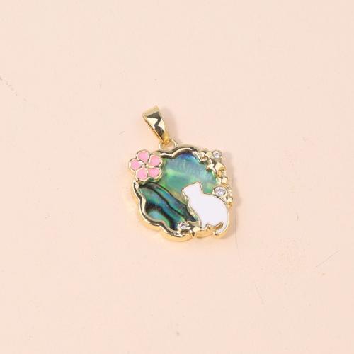 Terningformet Zirkon Micro Pave Messing vedhæng, med Abalone Shell, Flower, 18K forgyldt, mode smykker & du kan DIY & Micro Pave cubic zirconia & emalje, blandede farver, nikkel, bly & cadmium fri, 15x23mm, Solgt af PC