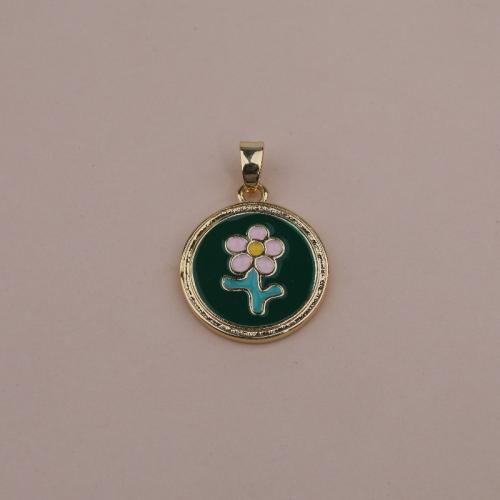 Bijoux pendentifs en laiton, Plat rond, Plaqué or 18K, bijoux de mode & DIY & émail, couleurs mélangées, protéger l'environnement, sans nickel, plomb et cadmium, 16x22mm, Vendu par PC