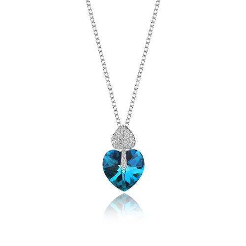 Zircon cubique Micro Pave collier en argent Sterling, Argent sterling 925, avec Cristal autrichien, avec 5cm chaînes de rallonge, bijoux de mode & pavé de micro zircon & pour femme, plus de couleurs à choisir, Longueur Environ 40 cm, Vendu par PC