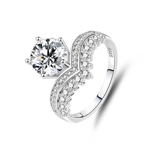 Zircon cubique Micro Pave Sterling Silver Rings, Argent sterling 925, avec Moissanite, bijoux de mode & normes différentes pour le choix & pavé de micro zircon & pour femme, Vendu par PC