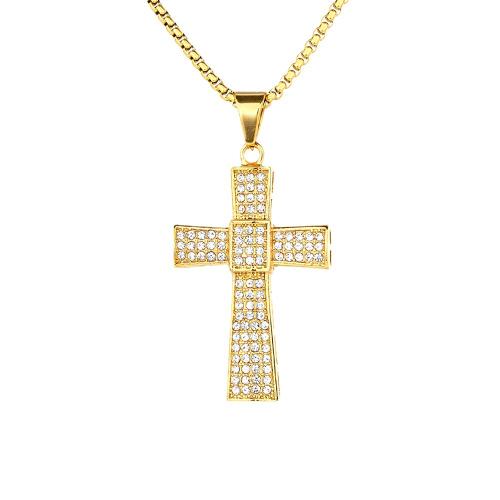 Roestvrij staal Cross Hangers, 316 Roestvrij staal, Oversteken, mode sieraden & uniseks & met strass, gouden, 34x56mm, Verkocht door PC