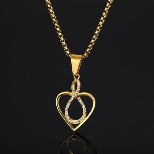 Rustfrit stål Heart Vedhæng, 316 Stainless Steel, mode smykker & Unisex & med rhinestone, gylden, 25x37mm, Solgt af PC