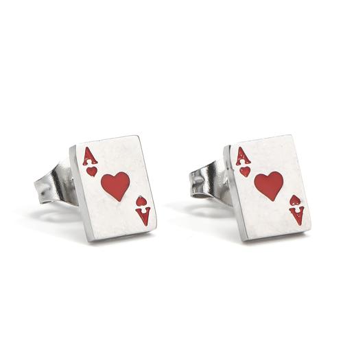 Orecchini in acciaio inossidabile, 304 acciaio inox, poker, gioielli di moda & unisex & smalto, nessuno, 6x12x1.30mm, Venduto da PC