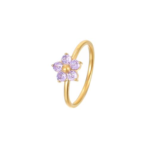 Anillo de dedo del acero inoxidable del Zirconia cúbico, acero inoxidable 304, Flor, Joyería & diverso tamaño para la opción & micro arcilla de zirconia cúbica & para mujer, más colores para la opción, Vendido por UD