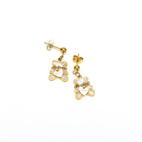 Roestvrij staal Stud Earrings, 304 roestvrij staal, met Schelp, Dragen, mode sieraden & voor vrouw, meer kleuren voor de keuze, 12x24mm, Verkocht door pair