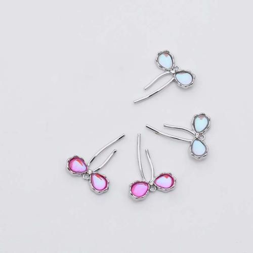 Zinc Alloy Rhinestone Pendants Bowknot plated DIY & with rhinestone nickel lead & cadmium free Sold By Bag