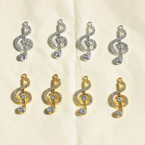 Zinc alliage strass Pendants, alliage de zinc, note de musique, Placage, DIY & avec strass, plus de couleurs à choisir, protéger l'environnement, sans nickel, plomb et cadmium, 13x28mm, 10PC/sac, Vendu par sac