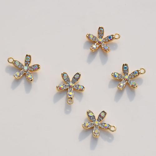 Zinc Alloy Rhinestone Pendants Flower plated DIY & with rhinestone nickel lead & cadmium free Sold By Bag