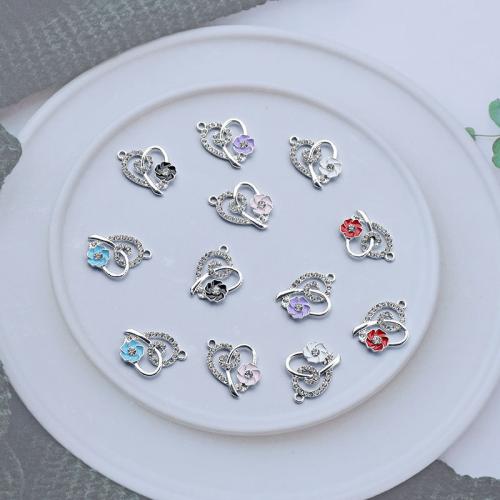 Zinc Alloy Rhinestone Pendler, Heart, forgyldt, du kan DIY & emalje & med rhinestone, flere farver til valg, nikkel, bly & cadmium fri, 18x25mm, 10pc'er/Bag, Solgt af Bag