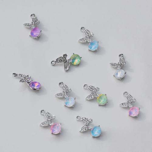 Zinc Alloy Rhinestone Pendants Butterfly plated DIY & with rhinestone nickel lead & cadmium free Sold By Bag