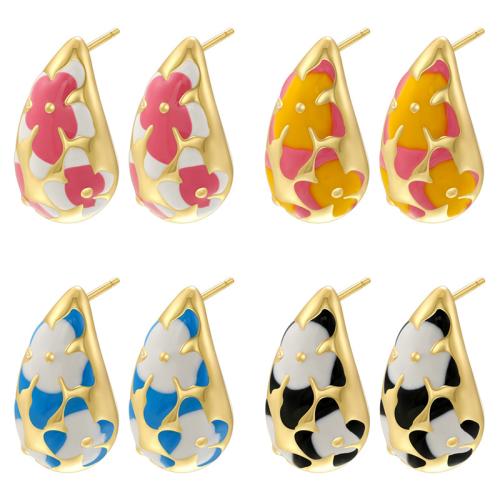 Brass Stud Earring plated for woman & enamel Sold By Pair