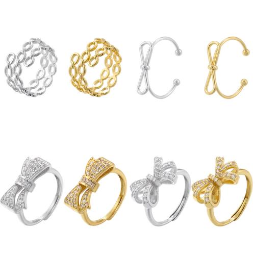 Cubique anneau en laiton Circonia Micro Pave, Noeud papillon, Placage, styles différents pour le choix & pavé de micro zircon & pour femme, plus de couleurs à choisir, Vendu par PC