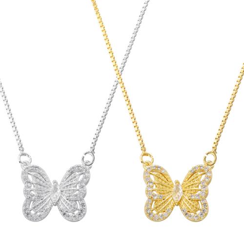 Cubic Zircon Micro Pave Brass Necklace Butterfly plated micro pave cubic zirconia & for woman Sold By PC