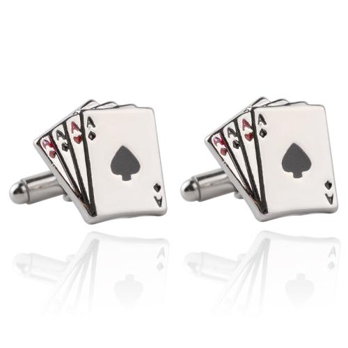 Manchetknopen, Zinc Alloy, plated, voor de mens & glazuur, zilver, Verkocht door pair