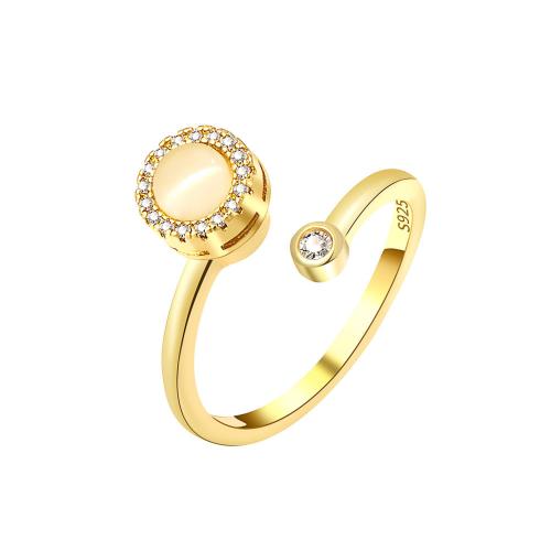 Cubic Zirconia micr3ofono pavimenta anillos de plata esterlina, plata de ley 925, con Ojo de gato, chapado, micro arcilla de zirconia cúbica & para mujer, más colores para la opción, Vendido por UD