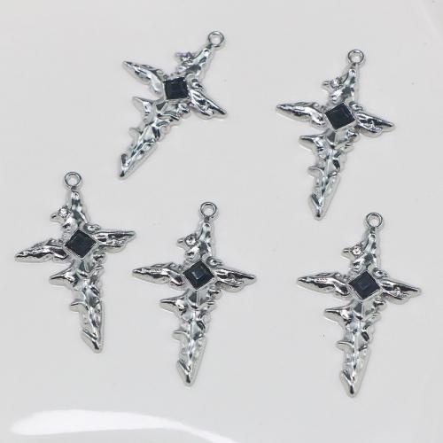 Sinc Alloy Rhinestone Pendants, Cross, dath platanam plátáilte, jewelry faisin & DIY & le rhinestone, nicil, luaidhe & caidmiam saor in aisce, Díolta De réir PC