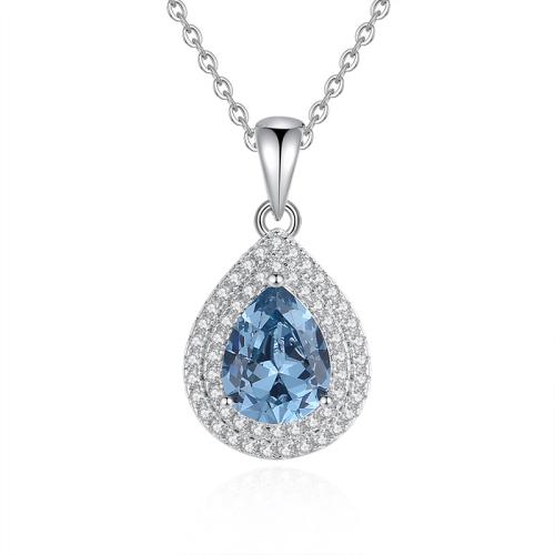 Zircon cubique Micro Pave collier en argent Sterling, Argent sterling 925, avec 5cm chaînes de rallonge, bijoux de mode & pavé de micro zircon & pour femme, plus de couleurs à choisir, Longueur Environ 40 cm, Vendu par PC