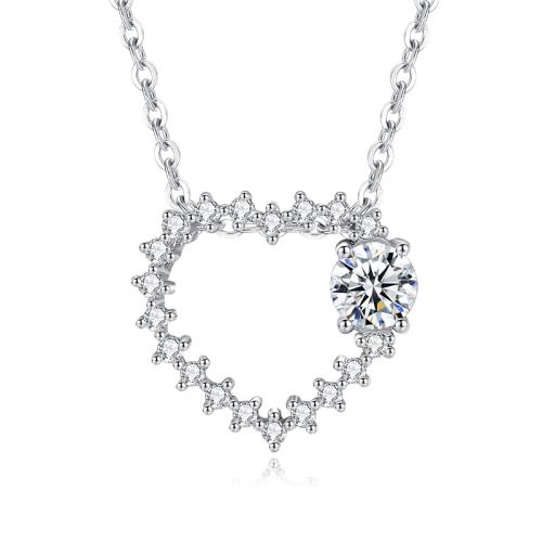 Cubic Zircon Micro Pave 925 Sterling Silver Necklace with Moissanite with 5cm extender chain Heart fashion jewelry & micro pave cubic zirconia & for woman Length Approx 40 cm Sold By PC