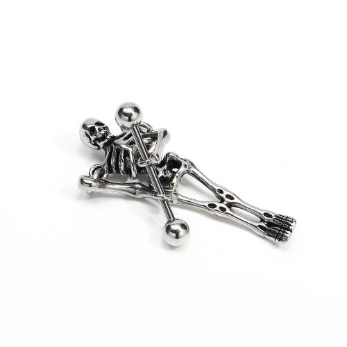 Rostfritt stål Ear Piercing Smycken, 304 rostfritt stål, Skull, punk stil & för människan, ursprungliga färgen, 21x34mm, Säljs av PC