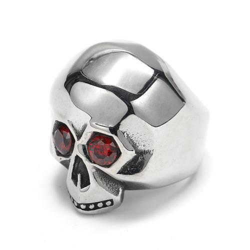 Kubisk Zirkonium Rostfritt stål Fingerringar, 304 rostfritt stål, med Cubic Zirconia, Skull, punk stil & olika storlek för val & för människan, ursprungliga färgen, Säljs av PC