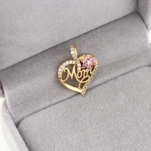 Cubic Zirconia Micro Pave Brass Pendant Heart gold color plated DIY & micro pave cubic zirconia nickel lead & cadmium free Sold By PC