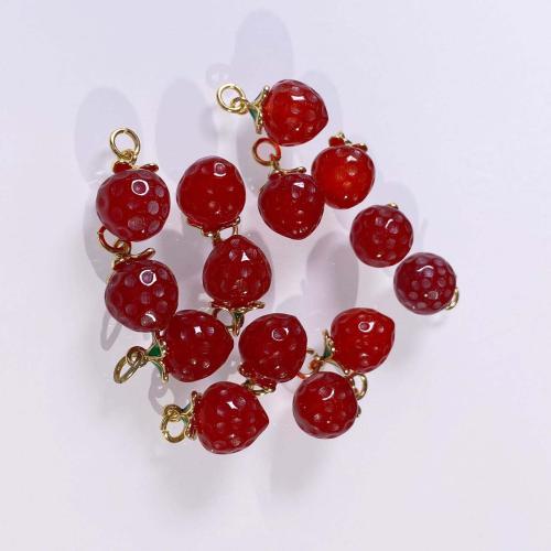 Red Agate vedhæng, med Messing, Strawberry, du kan DIY, rød, 14x16mm, Solgt af PC