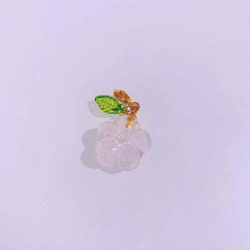 Natuurlijke Quartz Hangers, Rozenkwarts, met Messing, Bloem, DIY, roze, 8x15mm, Verkocht door PC