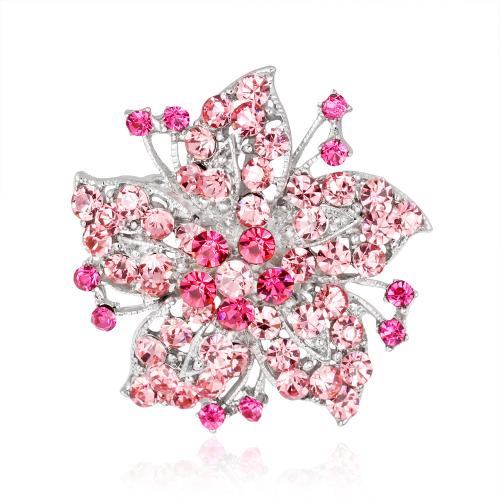 Zinc Alloy Brocher, Flower, mode smykker & for kvinde & med rhinestone, flere farver til valg, 36x36mm, Solgt af PC