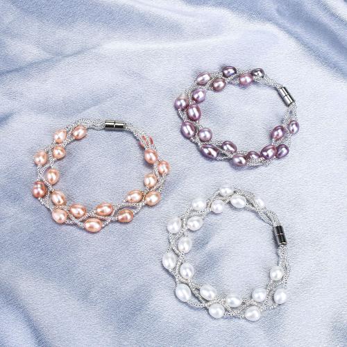 Pulseras de Perlas Freshwater, Perlas cultivadas de agua dulce, con Cuentas de vidrio, hecho a mano, Joyería & para mujer, más colores para la opción, Single bead size: 7-8mm, longitud aproximado 18 cm, Vendido por UD