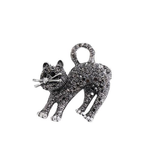 Zinc Alloy Brocher, Cat, forgyldt, mode smykker & for kvinde & med rhinestone, flere farver til valg, 40x37mm, Solgt af PC