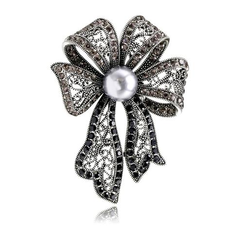 Zinc Alloy Brocher, med Plastic Pearl, Bowknot, mode smykker & for kvinde & med rhinestone, 63x46mm, Solgt af PC