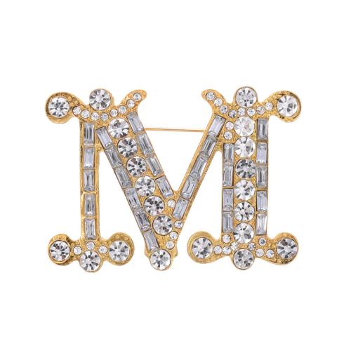 Zinc Alloy Brocher, Letter M, forgyldt, mode smykker & Unisex & med rhinestone, flere farver til valg, 35x48mm, Solgt af PC