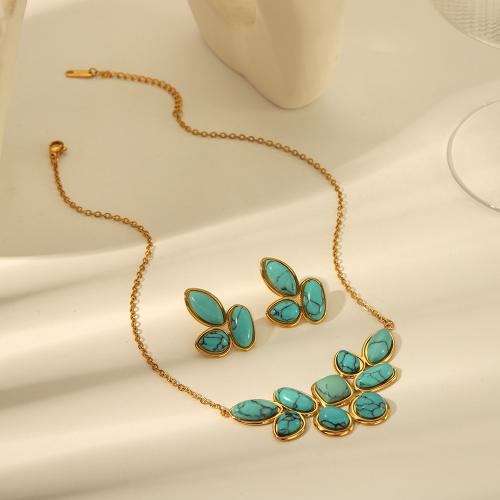 Parures de bijoux en acier inoxydable, Acier inoxydable 304, avec turquoise, bijoux de mode & styles différents pour le choix & pour femme, doré, Vendu par PC